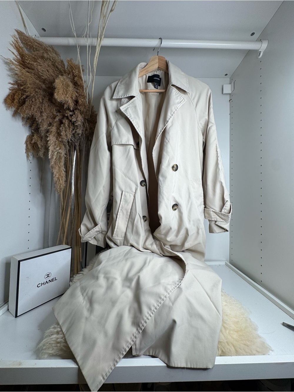 Classic Cream Double-Breasted Trench Coat